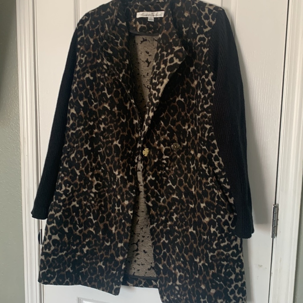 Kenneth Cole leopard print coat size Medium brown black mob wife - Picture 4 of 11